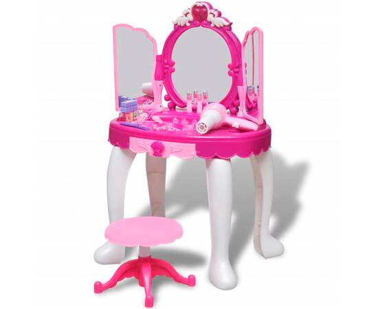 Masă de toaletă de jucărie cu 3 oglinzi, camera de joacă, lumină/sunet