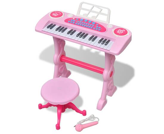 Orgă pentru copii cu scaun/microfon, 37 clape, roz