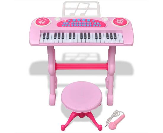 Orgă pentru copii cu scaun/microfon, 37 clape, roz, 3 image