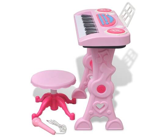 Orgă pentru copii cu scaun/microfon, 37 clape, roz, 4 image