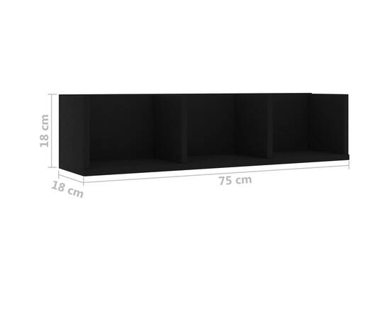 Raft de perete cd-uri, negru, 75 x 18 x 18 cm, pal, 6 image
