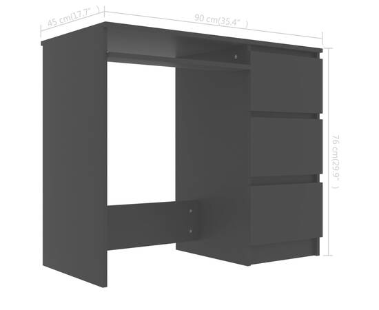 Birou, negru, 90 x 45 x 76 cm, pal, 6 image