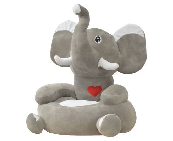 Scaun din pluș pentru copii cu model elefant, gri
