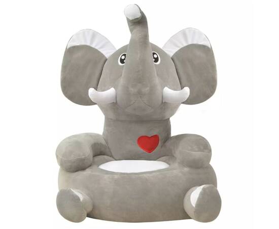 Scaun din pluș pentru copii cu model elefant, gri, 3 image