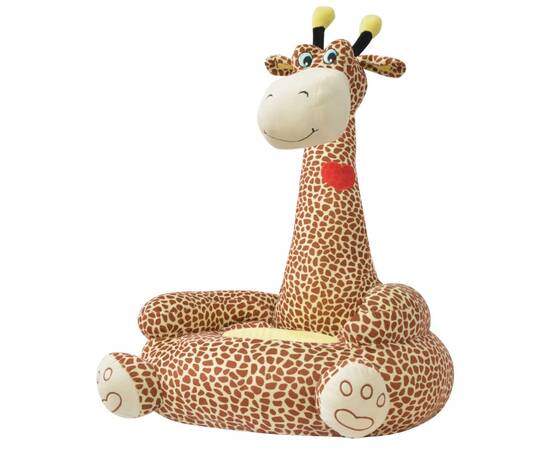 Scaun din pluș pentru copii cu model girafă, maro