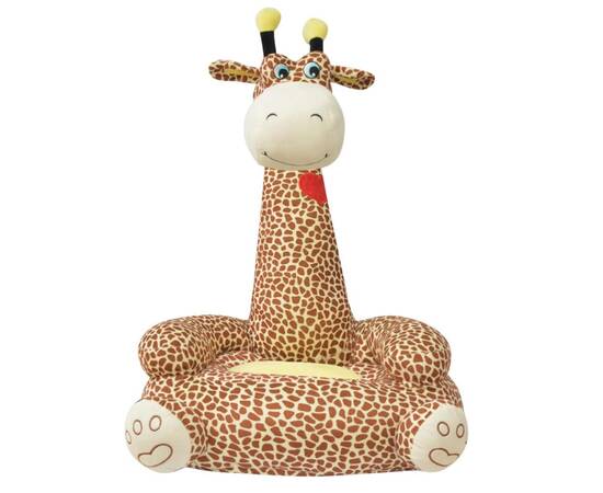 Scaun din pluș pentru copii cu model girafă, maro, 3 image