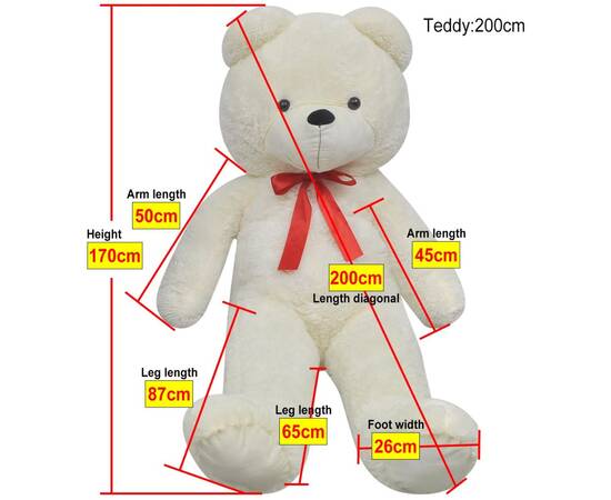 Ursuleț de pluș de jucărie, alb, 170 cm, 5 image