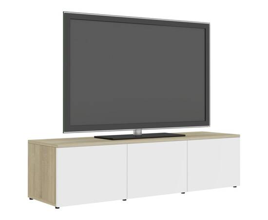 Comodă tv, alb și stejar sonoma, 120 x 34 x 30 cm, pal, 3 image