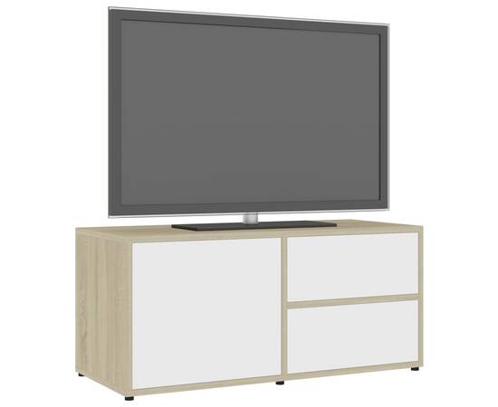 Comodă tv, alb și stejar sonoma, 80 x 34 x 36 cm, pal, 4 image