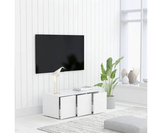 Comodă tv, alb extralucios, 80 x 34 x 30 cm, pal, 4 image