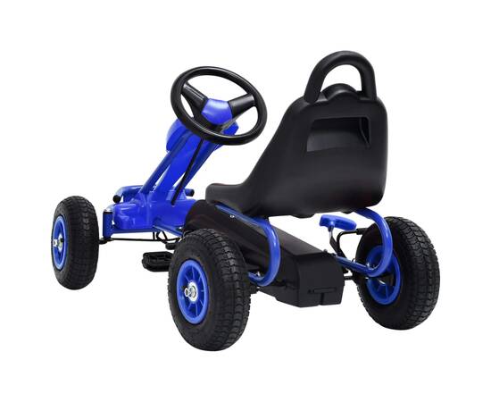 Mașinuță kart cu pedale și roți pneumatice, albastru, 4 image