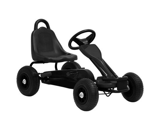 Mașinuță kart cu pedale și roți pneumatice, negru