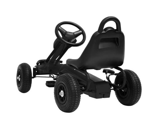 Mașinuță kart cu pedale și roți pneumatice, negru, 4 image