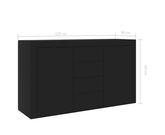 Servantă, negru, 120 x 36 x 69 cm, pal, 8 image