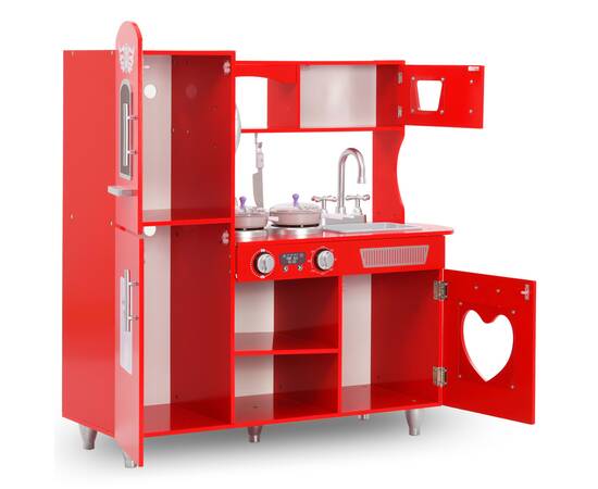 Bucătărie de jucărie pentru copii, roșu, 84 x 31 x 89 cm, mdf, 2 image