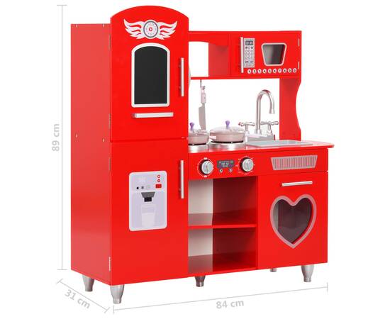 Bucătărie de jucărie pentru copii, roșu, 84 x 31 x 89 cm, mdf, 11 image