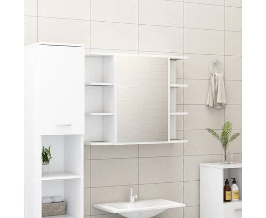 Dulap de baie cu oglindă, alb, 80 x 20,5 x 64 cm, pal