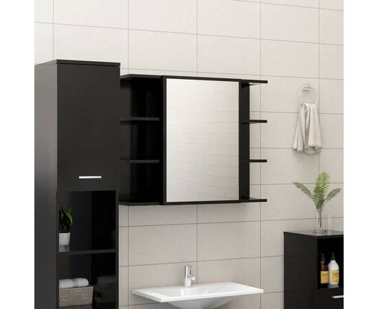 Dulap de baie cu oglindă, negru, 80 x 20,5 x 64 cm, pal