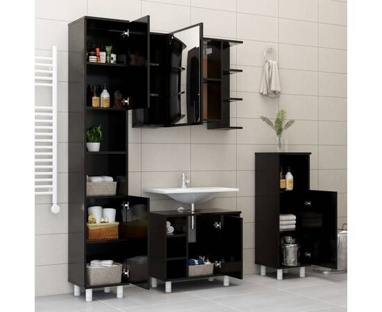 Dulap de baie cu oglindă, negru, 80 x 20,5 x 64 cm, pal, 6 image