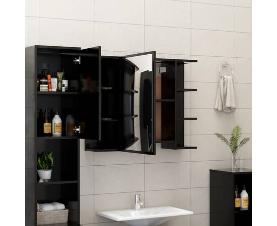 Dulap de baie cu oglindă, negru, 80 x 20,5 x 64 cm, pal, 3 image