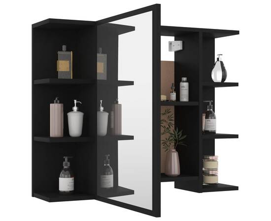 Dulap de baie cu oglindă, negru, 80 x 20,5 x 64 cm, pal, 4 image