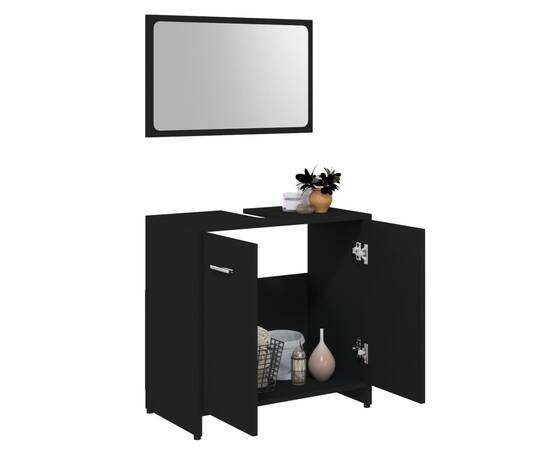Set mobilier de baie, negru, pal, 3 image