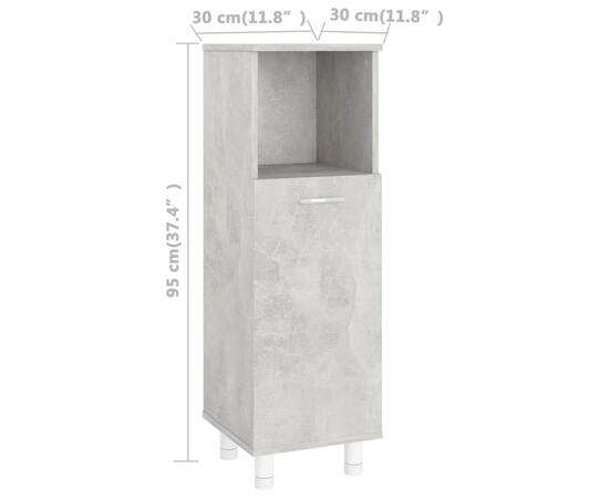 Dulap de baie, gri beton, 30 x 30 x 95 cm, pal, 9 image
