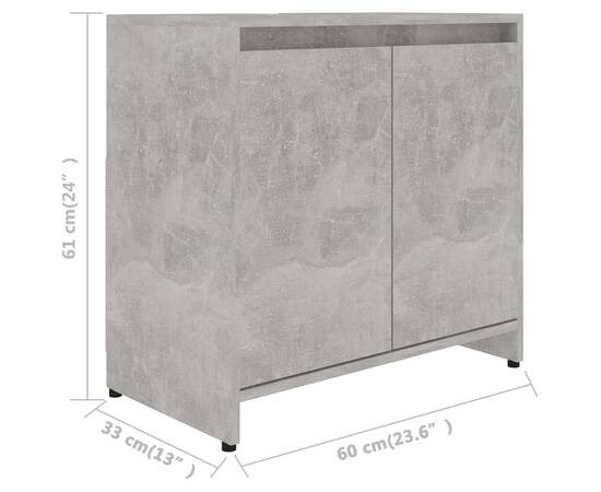 Dulap de baie, gri beton, 60 x 33 x 58 cm, pal, 11 image