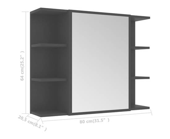 Dulap de baie cu oglindă, negru, 80 x 20,5 x 64 cm, pal, 10 image