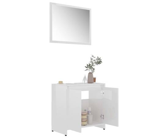 Set mobilier de baie, alb extralucios, pal, 3 image