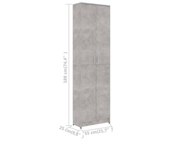 Șifonier de hol, gri beton, 55x25x189 cm, pal, 9 image