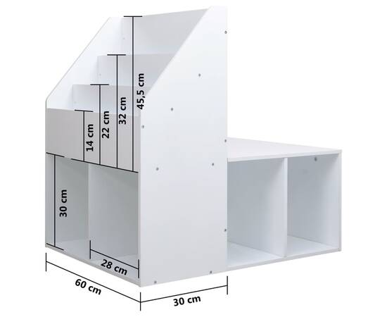 Dulap cu bancă pentru copii, alb, 60x78x78 cm, mdf, 8 image