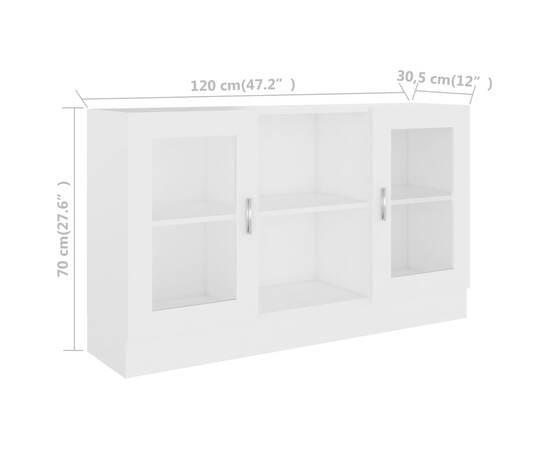 Dulap cu vitrină, alb, 120 x 30,5 x 70 cm, pal, 8 image