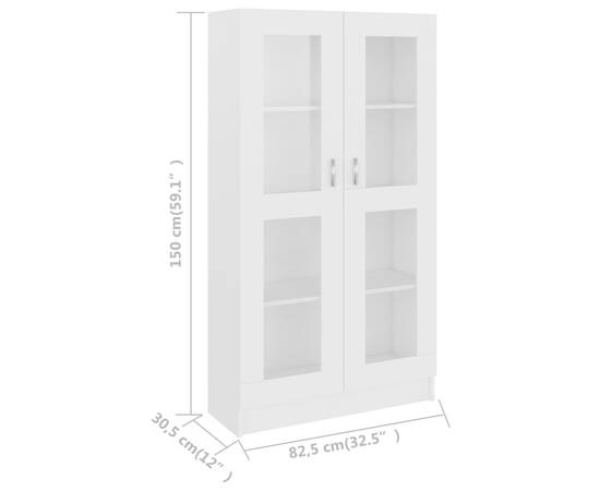 Dulap cu vitrină, alb, 82,5 x 30,5 x 150 cm, pal, 8 image