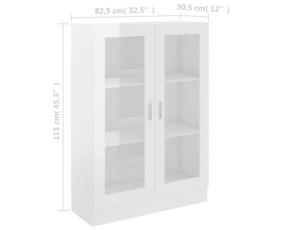 Dulap cu vitrină, alb extralucios, 82,5 x 30,5 x 115 cm, pal, 8 image