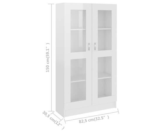Dulap cu vitrină, alb extralucios, 82,5 x 30,5 x 150 cm, pal, 8 image