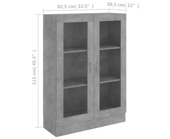 Dulap cu vitrină, gri beton, 82,5 x 30,5 x 115 cm, pal, 8 image