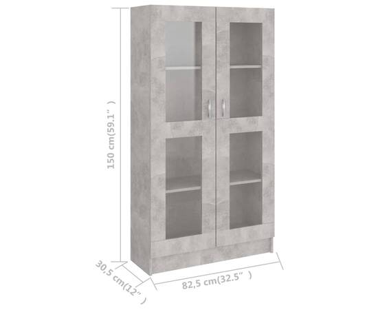 Dulap cu vitrină, gri beton, 82,5 x 30,5 x 150 cm, pal, 8 image
