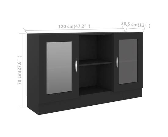 Dulap cu vitrină, negru, 120 x 30,5 x 70 cm, pal, 8 image