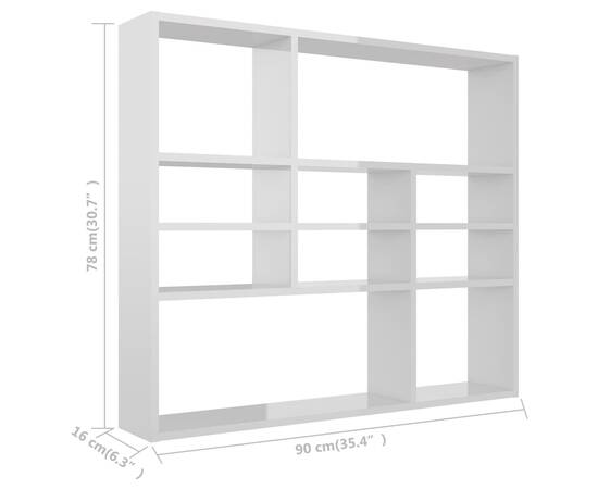 Raft de perete, alb extralucios, 90x16x78 cm, pal, 6 image