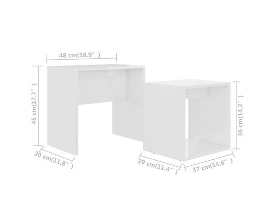 Set măsuțe de cafea, alb extralucios, 48x30x45 cm, pal, 6 image