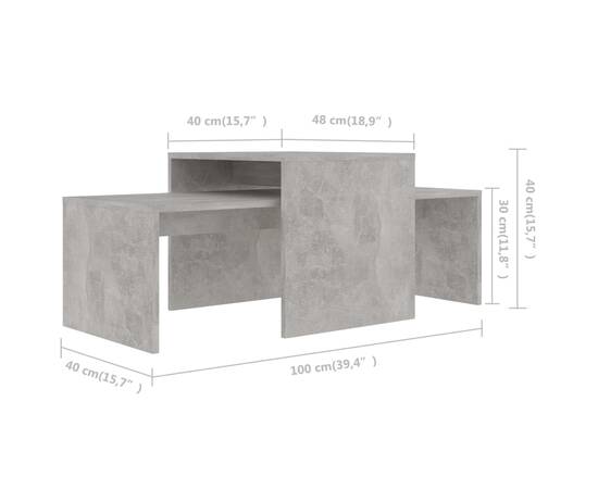 Set măsuțe de cafea, gri beton, 100x48x40 cm, pal, 7 image