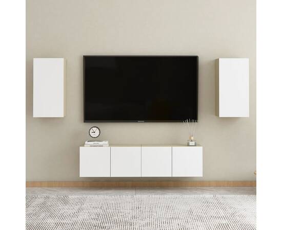 Comodă tv, alb și stejar sonoma, 30,5x30x60 cm, pal, 7 image