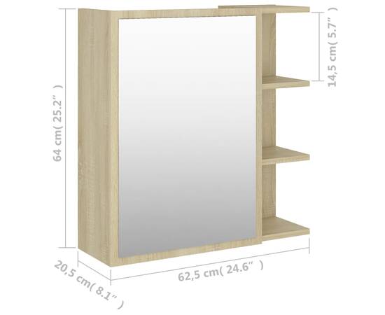 Dulap baie cu oglindă, stejar sonoma, 62,5x20,5x64 cm pal, 10 image