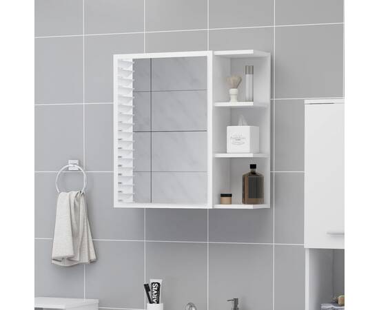Dulap de baie cu oglindă, alb, 62,5 x 20,5 x 64 cm, pal