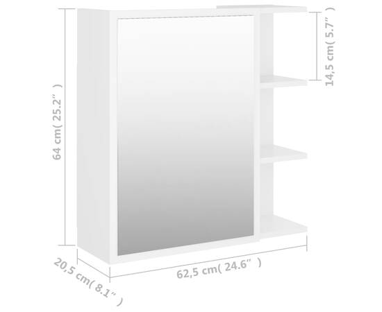 Dulap de baie cu oglindă, alb, 62,5 x 20,5 x 64 cm, pal, 10 image