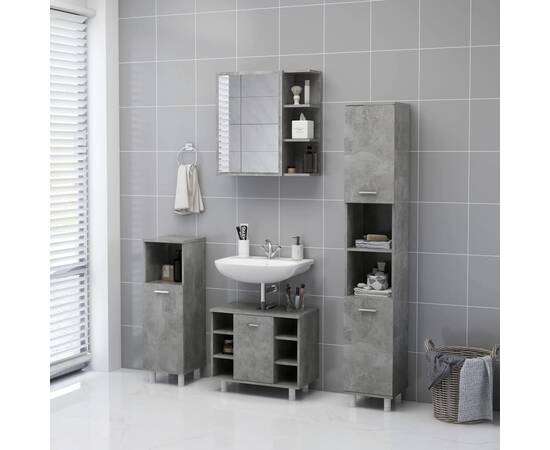 Dulap de baie cu oglindă, gri beton, 62,5 x 20,5 x 64 cm, pal, 5 image