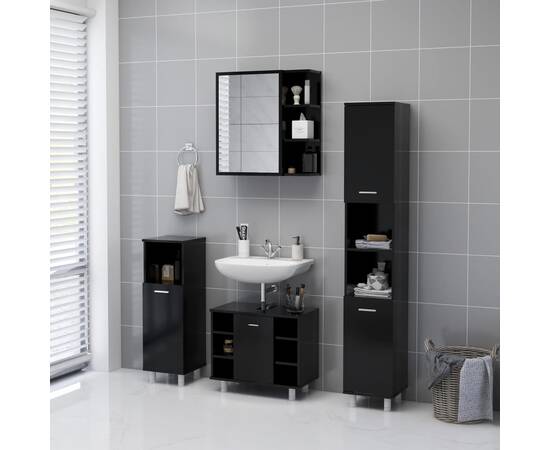 Dulap de baie cu oglindă, negru, 62,5 x 20,5 x 64 cm, pal, 4 image