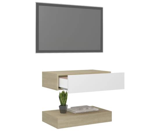 Comodă tv cu lumini led, alb și stejar sonoma, 60x35 cm, 4 image