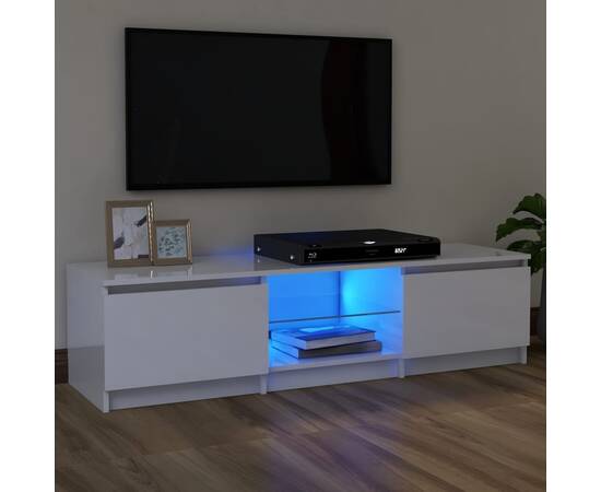 Comodă tv cu lumini led, alb extralucios, 120x30x35,5 cm